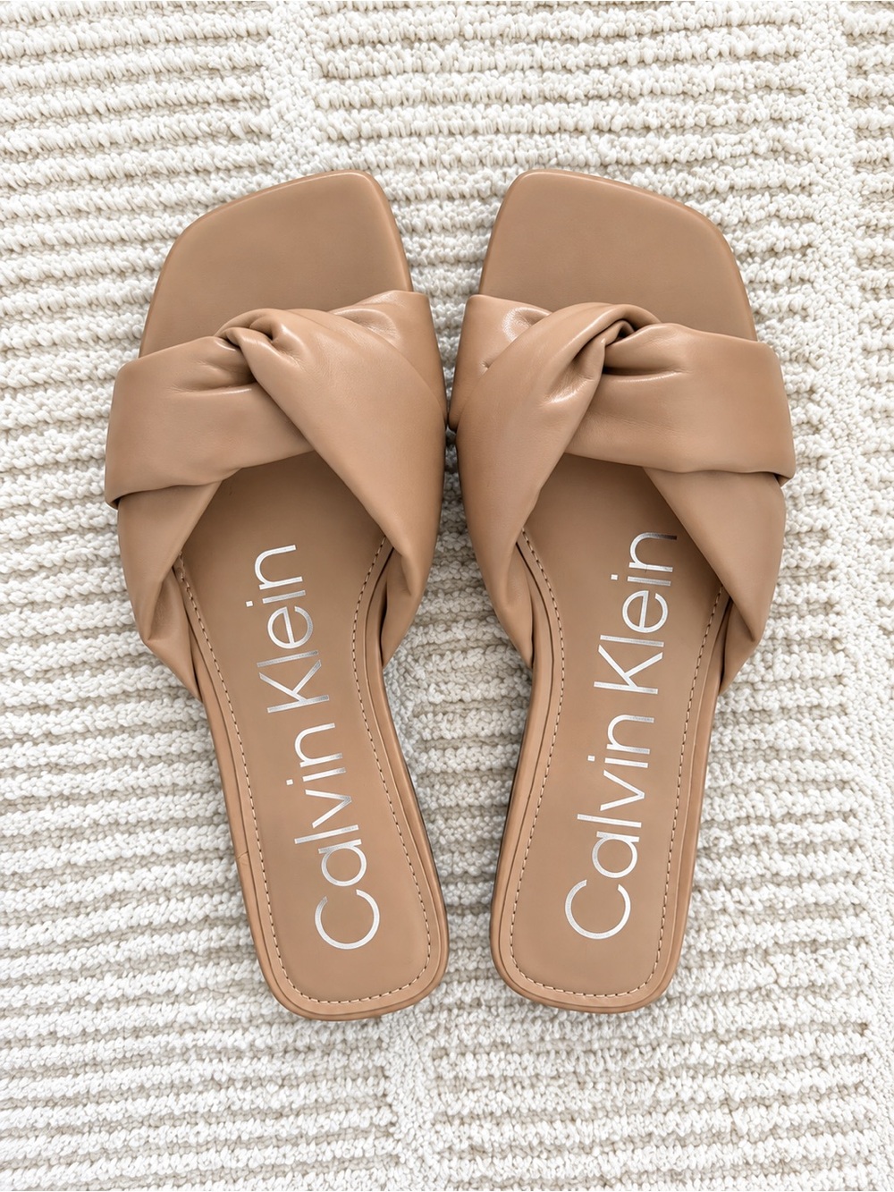 Calvin Klein Women's Knot Slide Sandals in Tan Brown